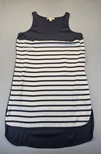 Michael Kors White And Navy Blue Striped Sleeveless Dress Shirt Hem Size L