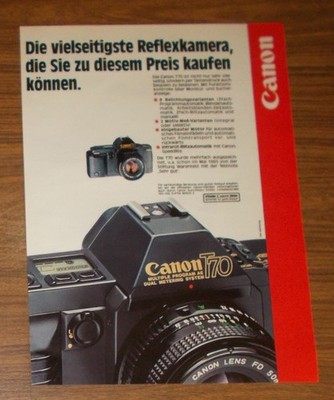 Rare Advertising Canon T70 SLR Film Camera - The Most Versatile Camera 1986