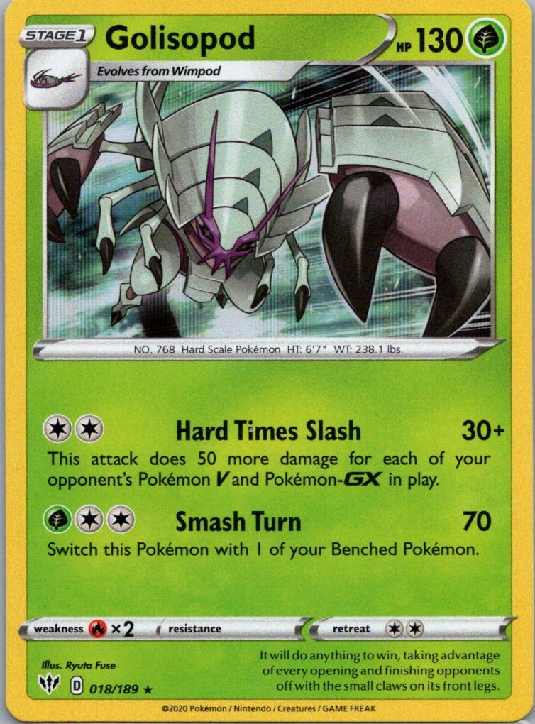 Pokemon TCG Golisopod 18/189 Darkness Ablaze Holo NM