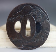 Spada samurai Choshu Tsuba Landscape Pavilion adatta katana Edo