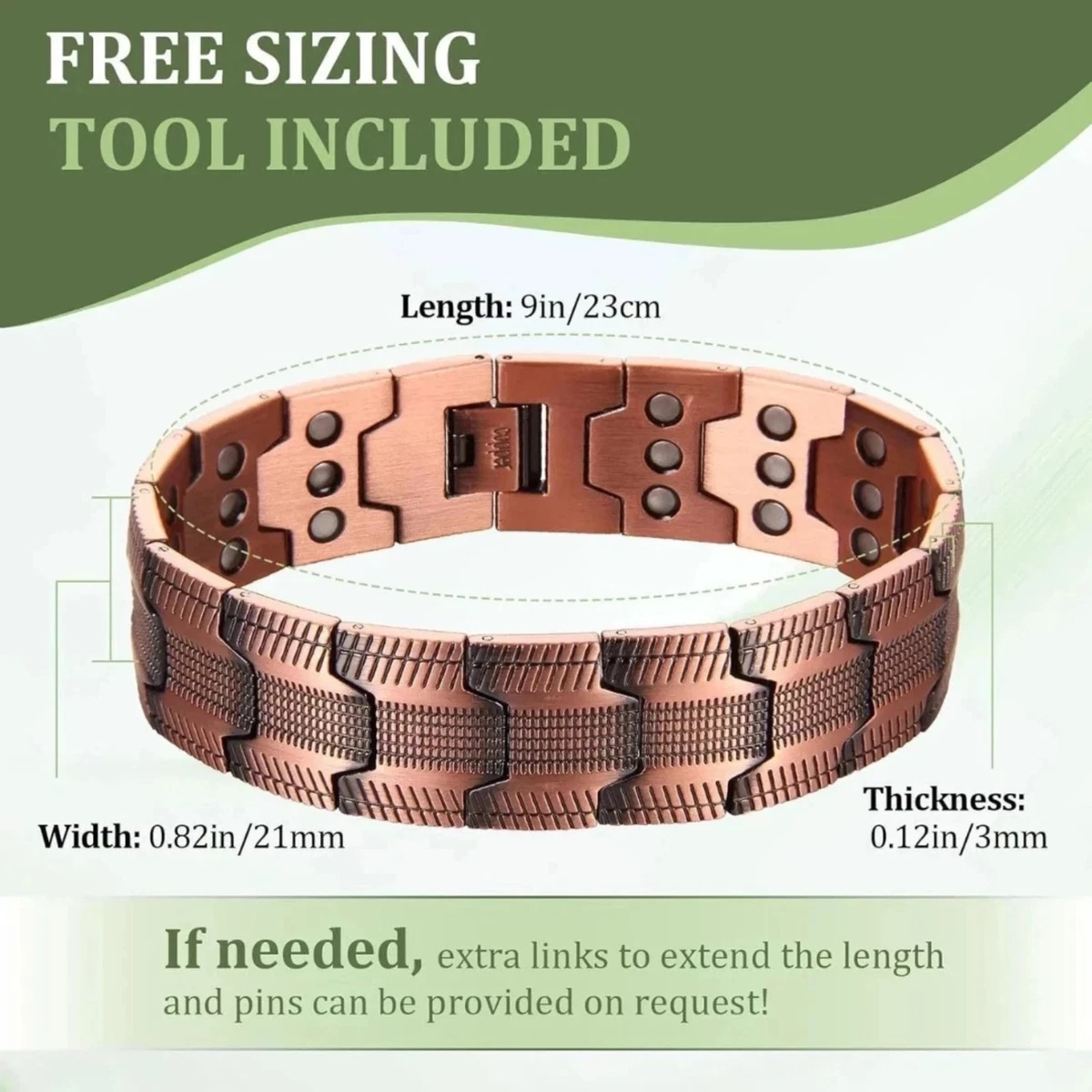 3X Pure Copper Magnetic Therapy Bracelet Arthritis Pain Relief Men Healing AU
