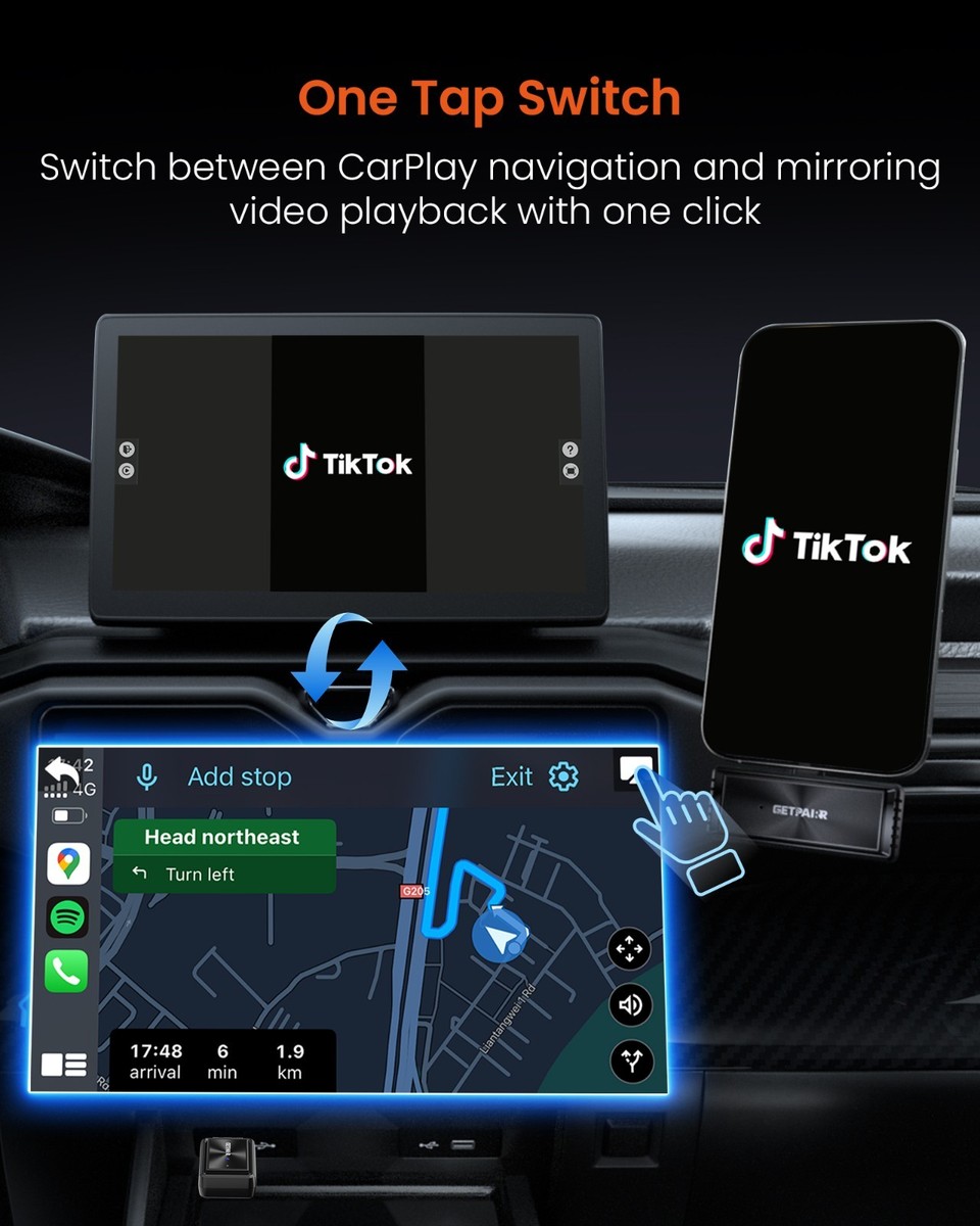 GETPAIRR Cast Wireless CarPlay Adapter&Wireless Screen &Phone