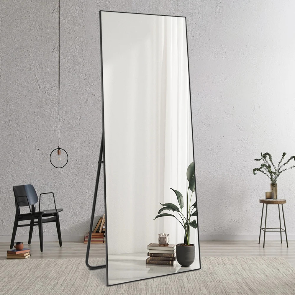 Miroir vertical noir Hamstur-B | Grand miroir sur pied moderne de 160x50 cm pour chambre