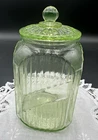 Vintage Uranium Anchor Hocking Glass 8.5” Hoosier Ribbed Canister W/Lid