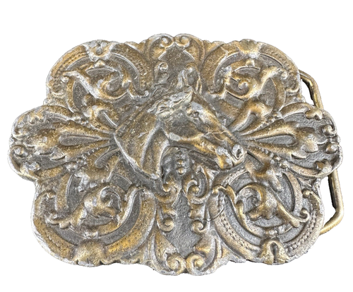 Vintage BRASS horse Belt Buckle STALLION 3"x2.3" Solid Brass RARE - Picture 2 of 15