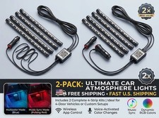 2 Pack RGB Car Interior LED Lights 72 LED Music Sync Bluetooth App USB Kit