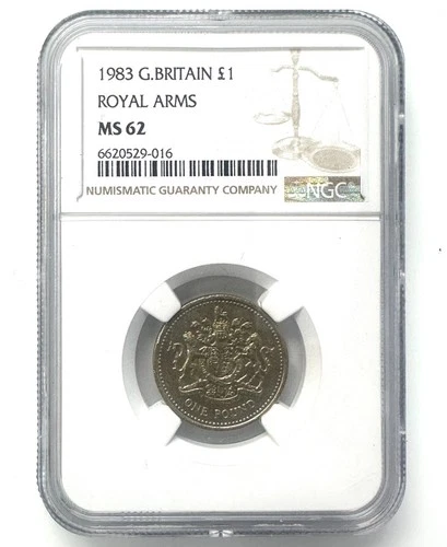 1983 Great Britain 1 Pound Elizabeth II 2nd portrait; Royal Arms MS62 NGC