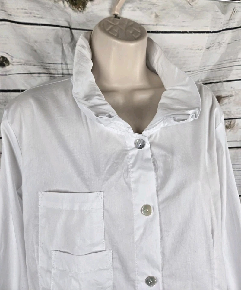 Cómoda túnica blanca con botones XL Lagenlook algodón burbuja nailon para mujer EE. UU. Foto 2 de 4