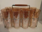 8 Jeanette Glass Amber Iridescent Optic Thumbprint 6.5" Tall 3" Dia In CADDY MCM