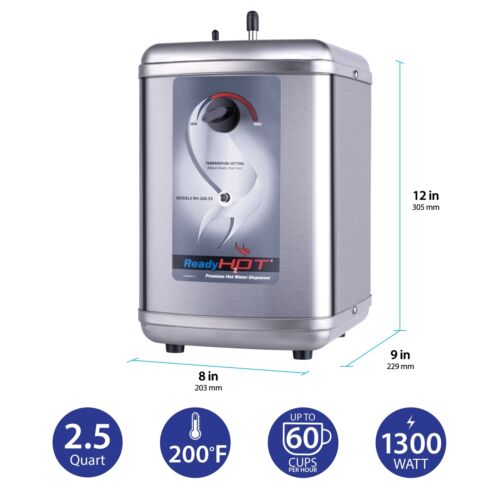 Ready Hot 1300W Hot Water Dispenser, Manual Dial, Brushed Nickel 2 Handle Faucet - Picture 2 of 8