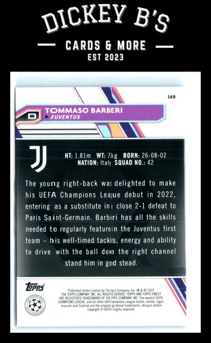 2022-23 Topps Finest UEFA Club Competitions #149 Tommaso Barbieri Juventus - Picture 2 of 2