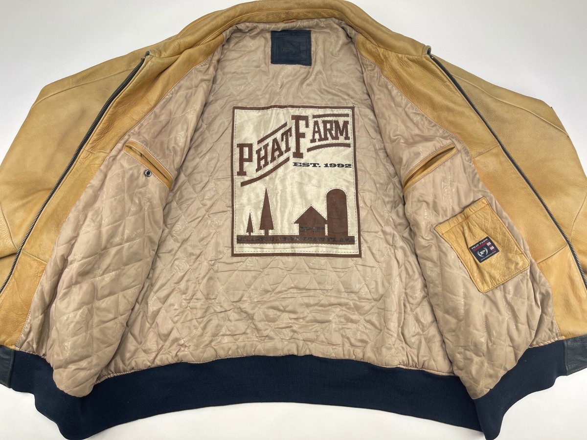 PHAT FARM leather jacket, vintage Russell Simmons, varsity PHAT FARM leather jacket, vintage Russell Simmons, varsity