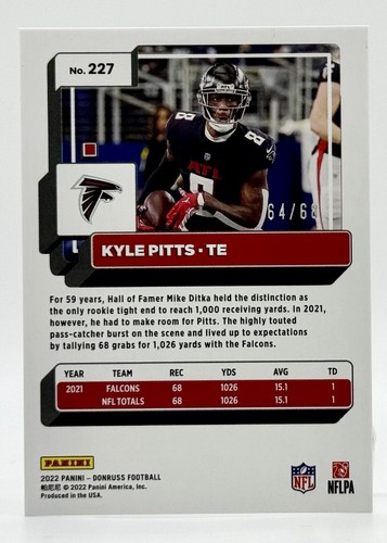 2022 Donruss Season Stat Line #227 Kyle Pitts 65/68 Atlanta Falcons - Bild 2 von 2