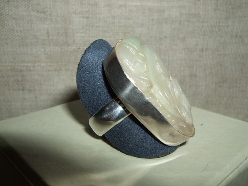 ANELLO RING INCISO FIORI GIADA JADE FLOWERS HAND MADE ARGENTO 925 MIS. 15 CHINA - Imagen 4 de 7