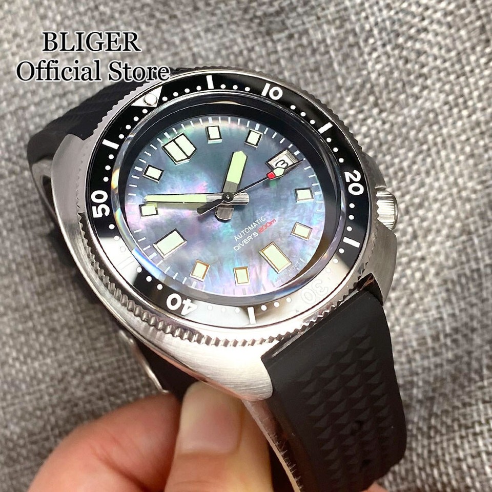 Shell Dial Watch 200M Waterproof 44mm NH35A Automatic Mens Diver Watch Shell Dial ...