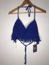 Sans Souci Crochet Crop Top Blue Women's Size Small Hippie Boho New With Tags