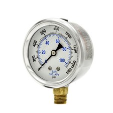 Liquid Filled Lower Mount Pressure Gauge with 2.5" Dial, 0-1500PSI, 1/4"Male NPT