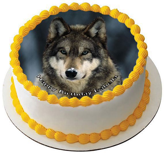 SNOW WOLF 7.5 PREMIUM Edible ICING Cake Topper CAN BE PERSONALISED D2