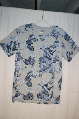 Mens S/S Tee Shirt GRAY BLUE Palm Leaves COBRA SNAKE  Size M 38-40
