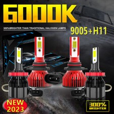 4x 9005 H11 Combo LED Headlight High Low Beam Bulbs Kit 6000K Super White Bright