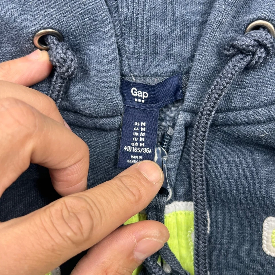 Sudadera con capucha y cremallera completa Gap para mujer talla M azul amarillo algodón elástico Foto 3 de 4