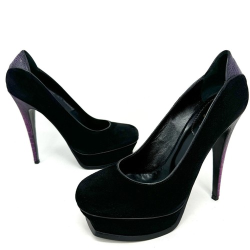 YSL Yves Saint Laurent Black & Ombre Purple Leather Tribute 105 Heels sz 40 10 - Picture 4 of 15