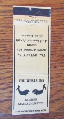 WHALE MATCHBOOK COVER: WHALE INN GOSHEN, MASSACHUSETTS 1940s MATCHCOVER -C1