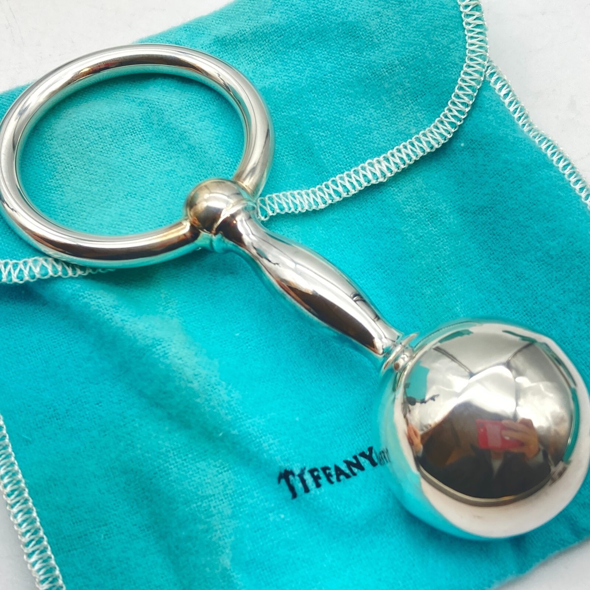 Tiffany & Co. Rattle Baseball Bar bell Baby Toy Silver 925