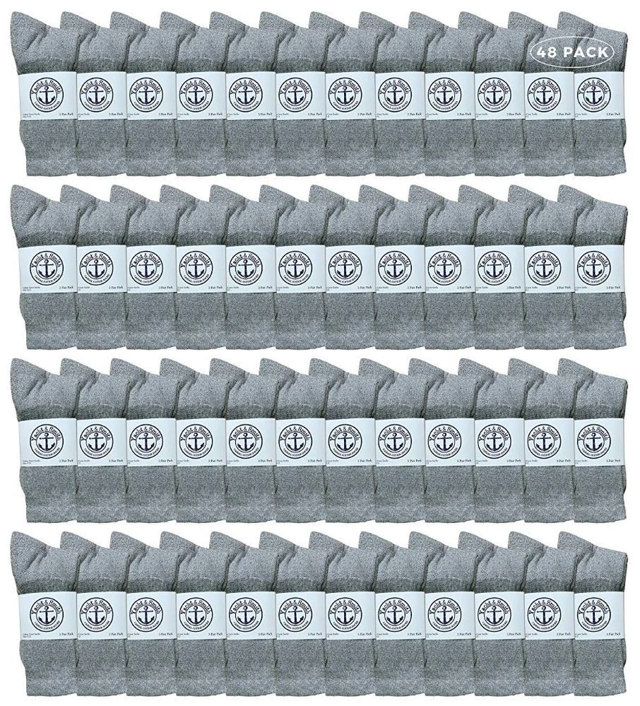 48 PK of Yacht & Smith Wholesale Bulk Women's Crew Socks, Size 9-11 (Gray)