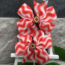 2 PC 3" Boutique Alligator Clip Grosgrain Bow Set New Red Dog Cat Pet 171