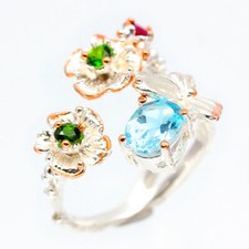 Irradiated Natural Blue Topaz Silver Ring 925 Sterling / RVS98