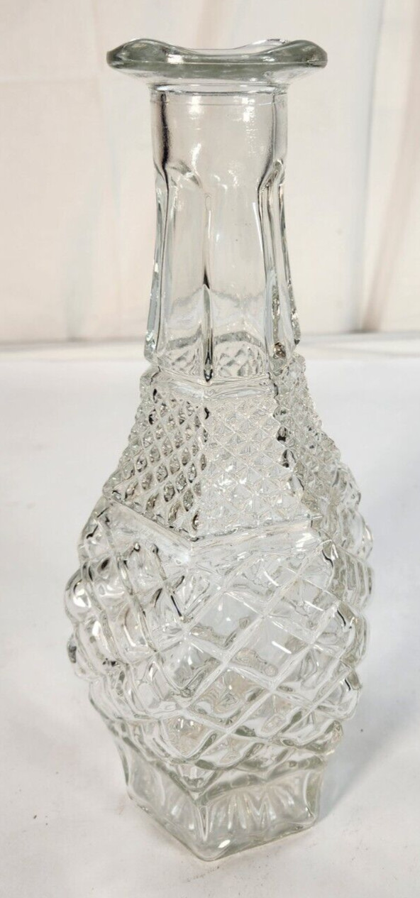 Vintage Liquor Decanter MCM Diamond Pattern Glass Clear Barware Cocktail