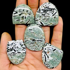 5 Pcs Natural Hornblende Jasper 28.5-42mm Loose Cabochon Untreated Gemstones Lot