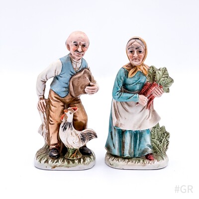 2x Vintage Keramik Figuren „Bauer & Bäuerin“ handgemalt (14 cm Höhe)