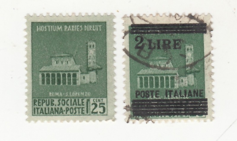 Italy 1944-45. Famous Basilica of San Lorenzo. Sc# RSI 19 & 462. MNH & Used