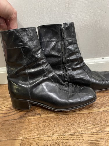 Vintage Men’s Black Florsheim Zip Up Zipper Leather Boots 8.5 + - Picture 3 of 6