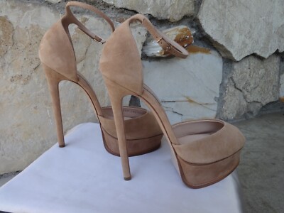 Casadei Skyhigh Ankle Strap Platform Pump Beige Suede  EU size 39.5