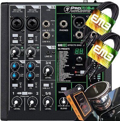 Mackie ProFX6v3 6-channel Mixer w/ USB + 2x EMB XLR Cables + Magnet Phone Holder