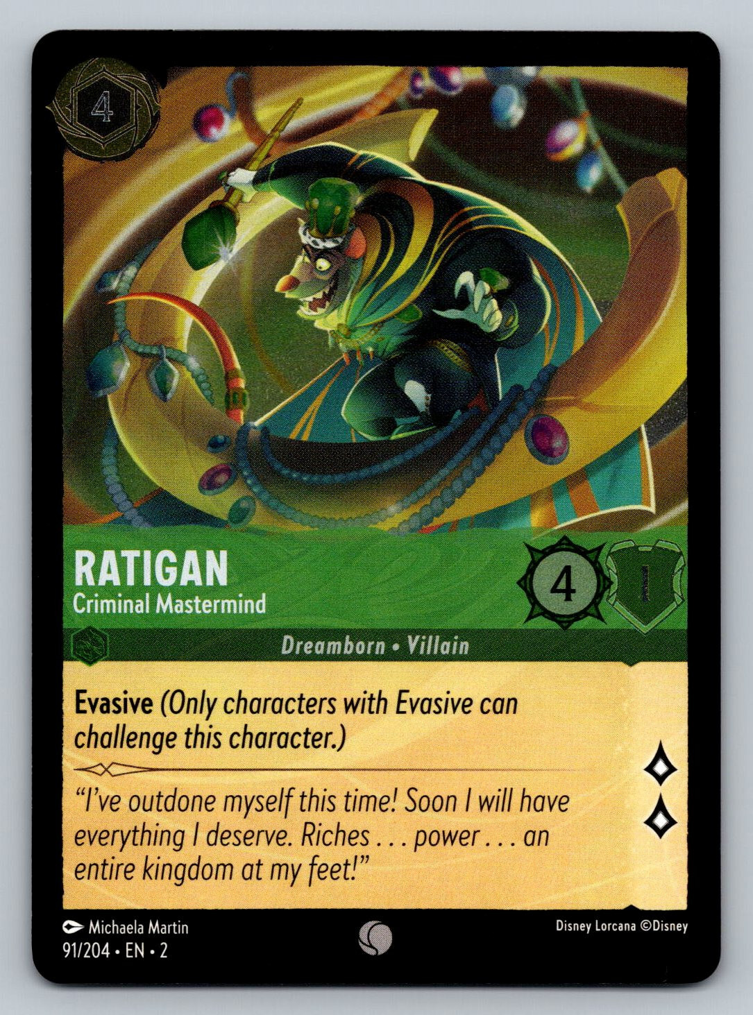 Disney Lorcana: Rise of the Floodborn - Ratigan - 91/204 (Cold Foil) NM T7