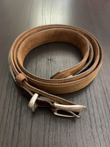 Cinturón Orvis Western para hombre 44 cuero marrón doble enganche hebilla plateada EE. UU. #5591 - Imagen 1 de 15