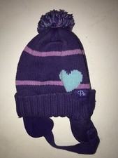 Children's Place Infant Girls Beanie Cap Sz 18-24 Months Purple Ear Flaps Pom