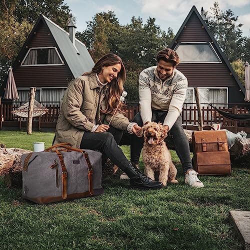Duffle Bag for Men Travel Leather Canvas Weekender Bag Overnight Bag