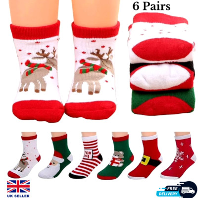 6 Paar Xmas Weihnachten Santa Schneemann Socken für Kinder Kids Baby Unisex