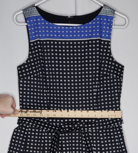 Talbots Dress 4 Sleeveless Black Blue Midi Pleated Belt Colorblock Geometric - Picture 7 of 10