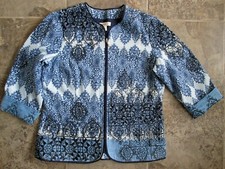 Coldwater Creek 12 Large Light Jacket Shirt Blue Linen Embroidered Rayon Zipper