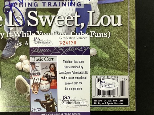 Lou Piniella Signed Sports Illustrated 2/26/07 No Label Cubs Soriano Auto JSA - Picture 6 of 7