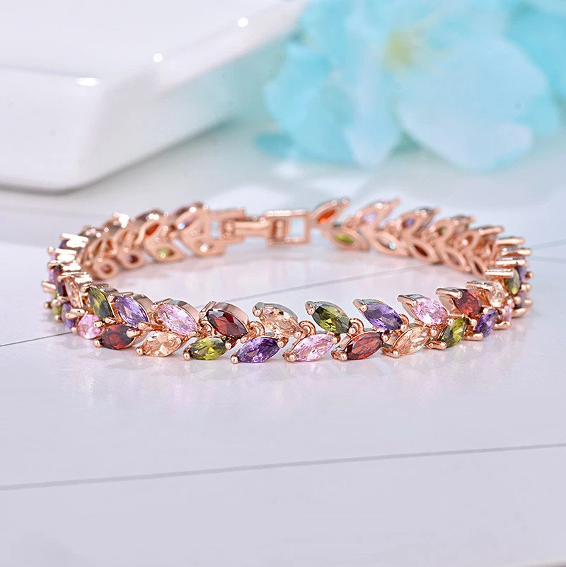 Joyería de San Valentín Multi Natural Amatista Granate Gemas Chapado en Oro Rosa Pulseras Foto 2 de 4