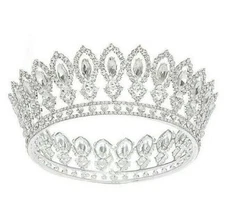 Jewels Round Hair Crown Rhinestone Crystal Metal Tiara Jewelry Silver T11992