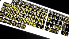 English US LARGE LETTER KEYBOARD STICKERS for Computer or Laptop/YELLOW ON BLACK