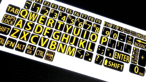 English US LARGE LETTER KEYBOARD STICKERS for Computer or Laptop/YELLOW ON BLACK